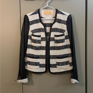 Crisca ( Biba ) stripped jacket coton & faux fur black and white